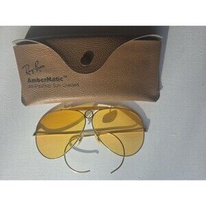 1970's Vintage B&L Ray-Ban Ambermatic Bullet Hole Shooting Aviator Sunglasses
